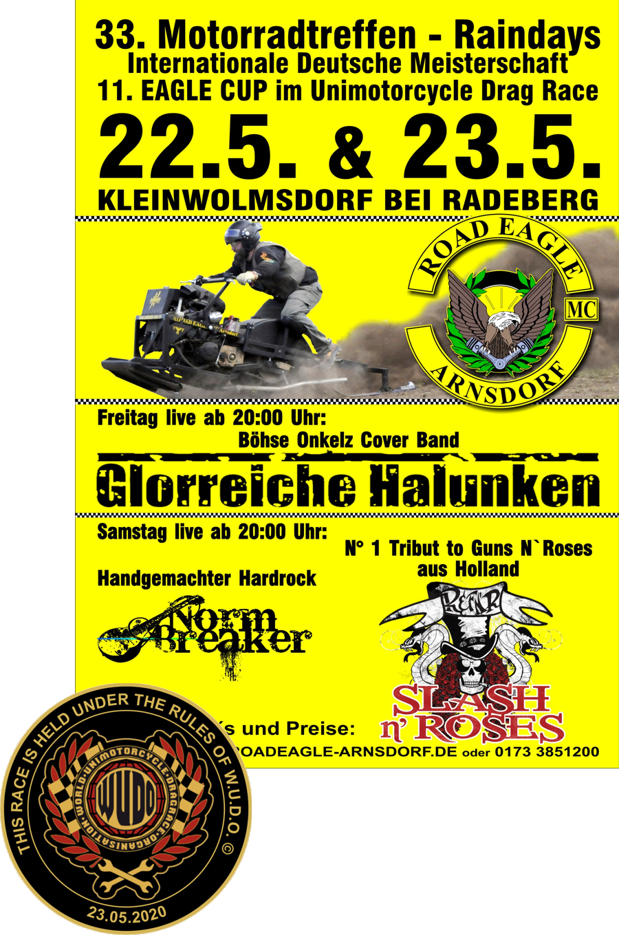 Internationale Deutsche Meisterschaft im Unimotorcycle Dragrace beim 11. Eagle Cup des Road Eagle MC Arnsdorf